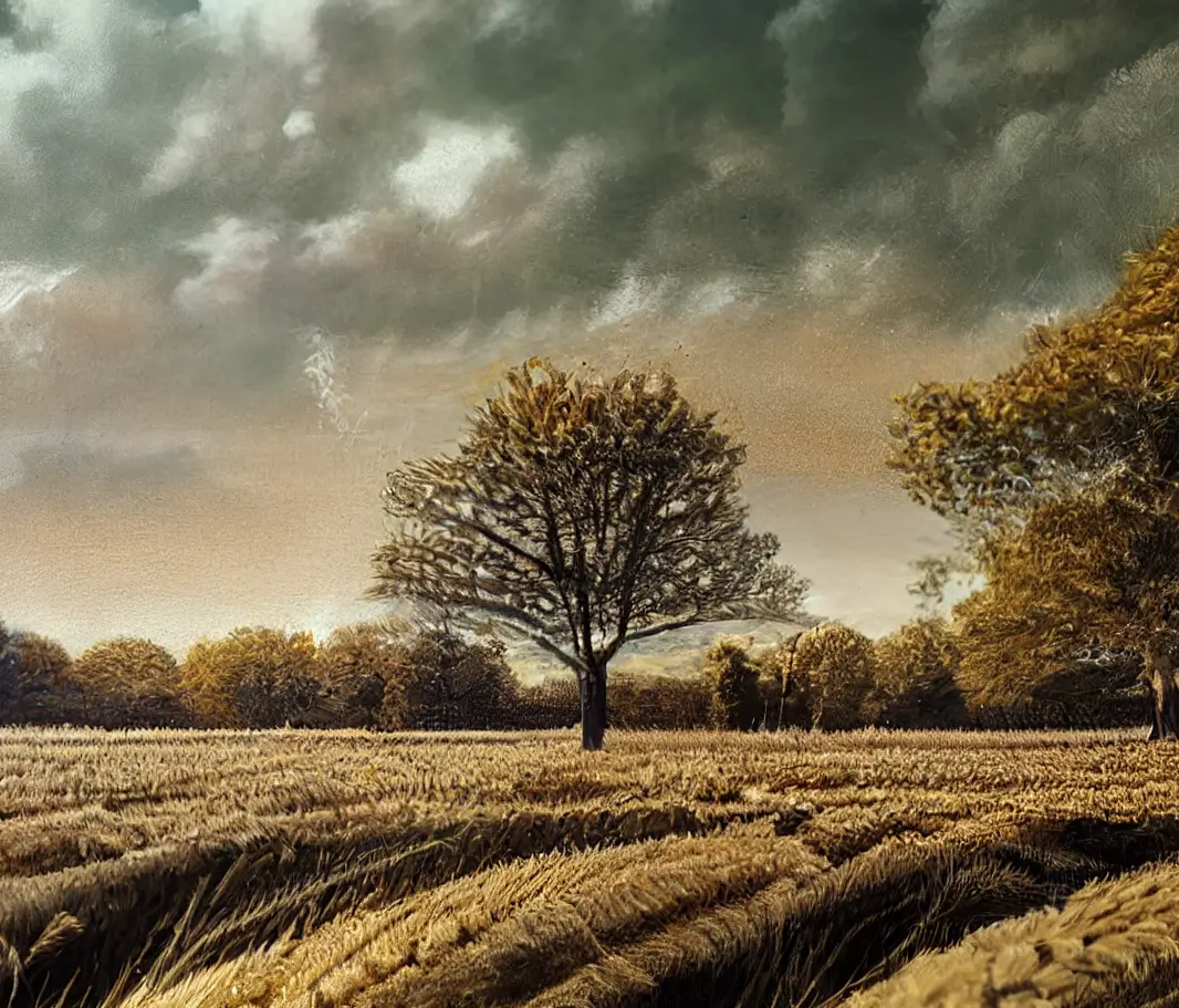 CarbonField moody landscape with golden wheat field