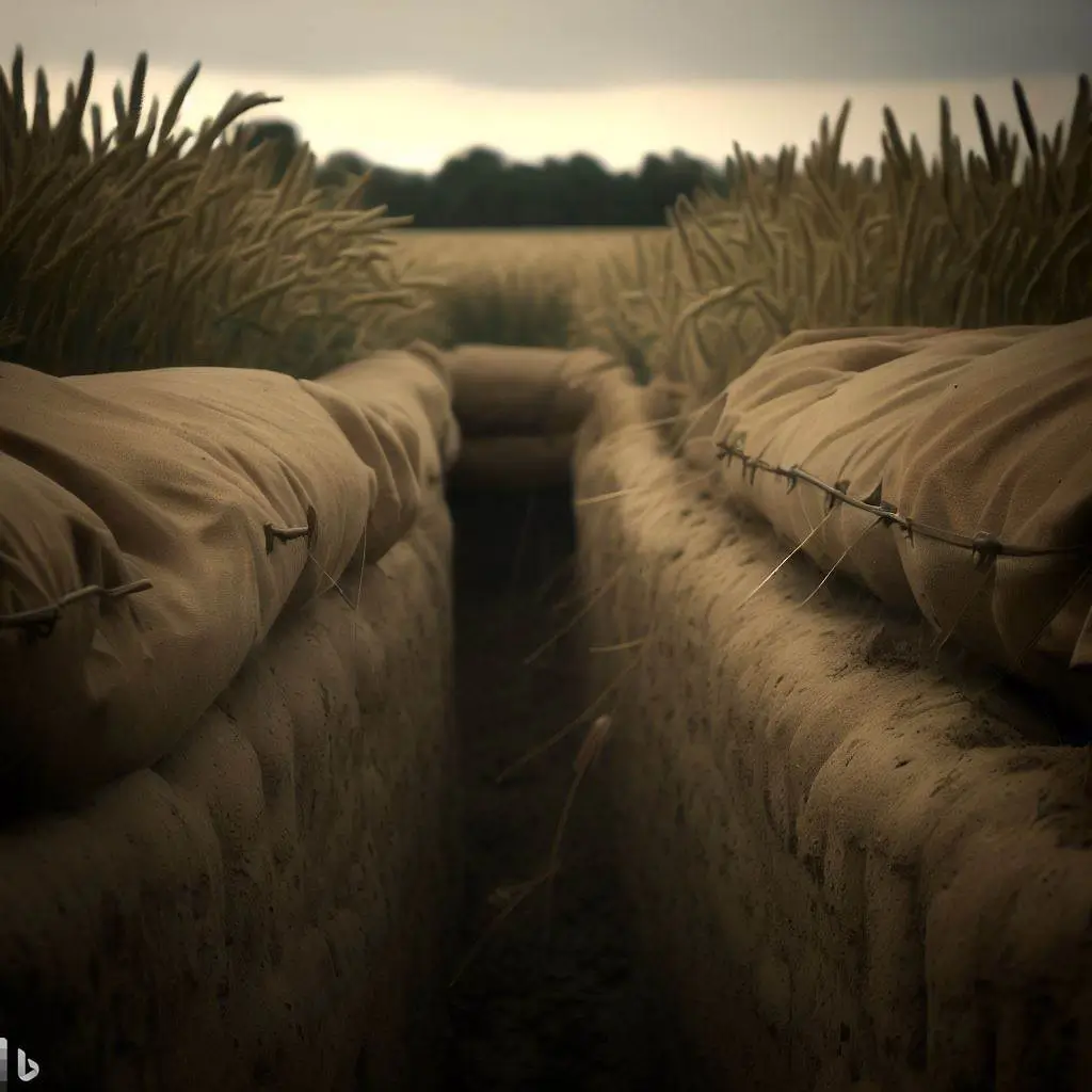 CarbonField trench with sandbags and barbed wire